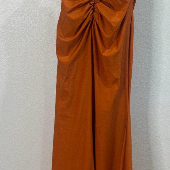 Mermaid Pleated Stretch Satin Dress in burnt orange (Xs) - Picture 2 of 3